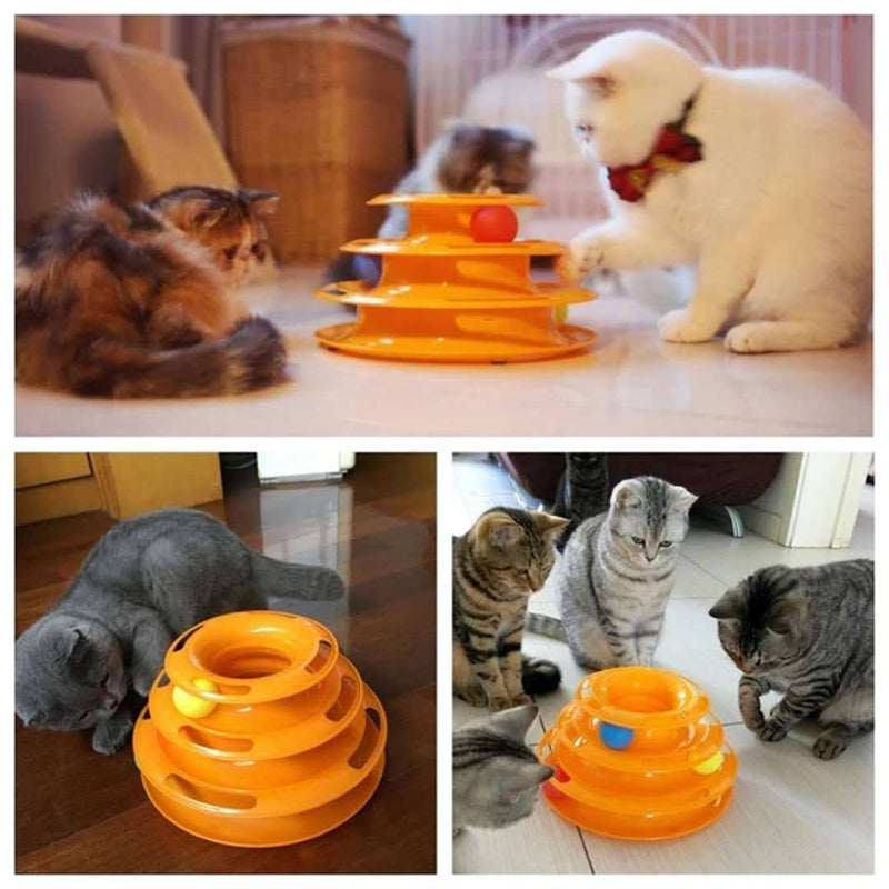 Interactive Tower Cat Toy Turntable Roller Balls Toys for Cats Kitten Teaser Puzzle Track Toy Pets Training Supplies Accessories