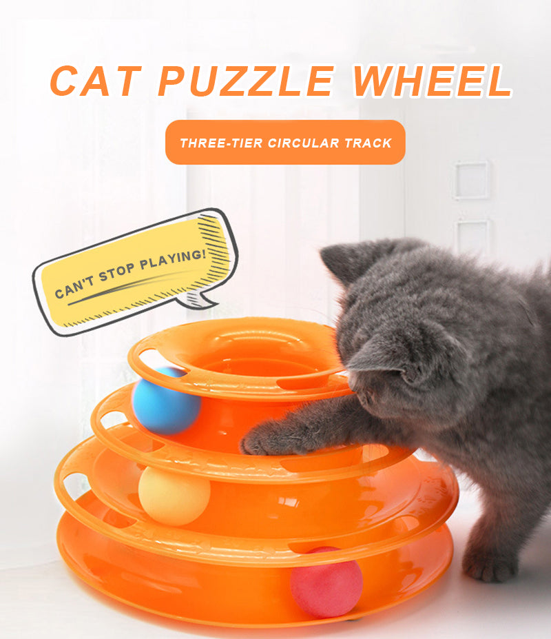 Interactive Tower Cat Toy Turntable Roller Balls Toys for Cats Kitten Teaser Puzzle Track Toy Pets Training Supplies Accessories